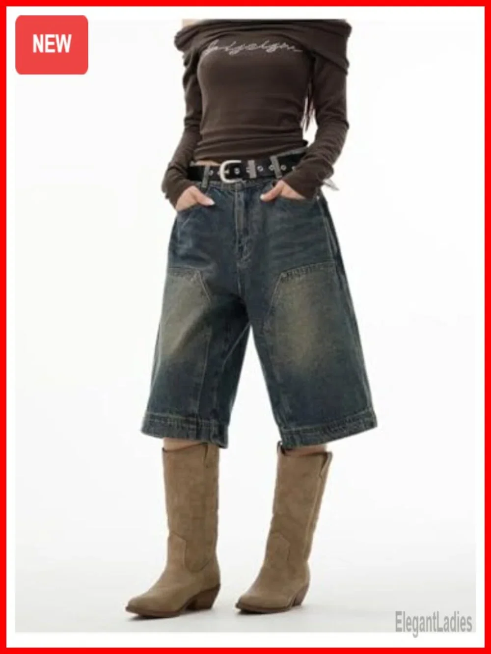 Baggy Denim Bermuda Shorts for Women Y2K Grunge Streetwear Long Straight Leg